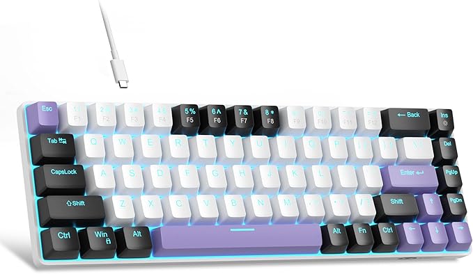 MageGee Portable 60% Mechanical Gaming Keyboard, MK-Box LED Backlit Compact 68 Keys Mini Wired Office Keyboard with Red Switch for Windows Laptop PC Mac - White/Purple by MageGee