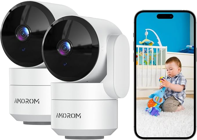 AMOROM Indoor Cameras, Alexa Camera for Baby/Elderly/Pet Monitoring | AI Smart Detection & Alarm, 2-way Talk, Night Vision, 2.4G WiFi App Control, Cloud & SD Card Storage, 2 Pack by AMOROM