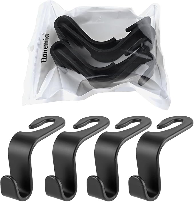 Car Back Seat Headrest Hooks, 4 Pack Black Stylish Back Seat Hanger for Car Handbag Clothes Coats Grocery Bags, Car Interior Accessories (Black2) - Image 9