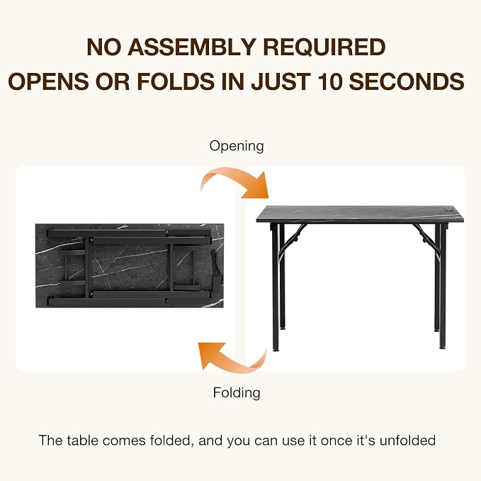 TEMI Small Computer Desk Folding Table - No Assembly, Compact 43.3" Foldable Desk with Power Outlets & USB Charging Port, Portable Small Office Desk, Ideal Mini Study Table, Marble Greige - Image 4