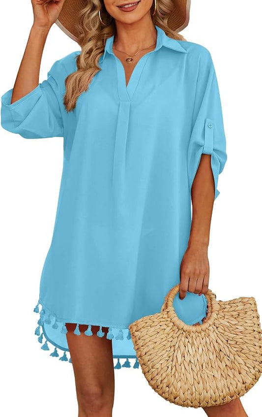Yincro Women Swimsuit Cover Up Shirt 2026 Tassel Beach Bathing Suit for Swimwear Bikini Dress by YINCRO