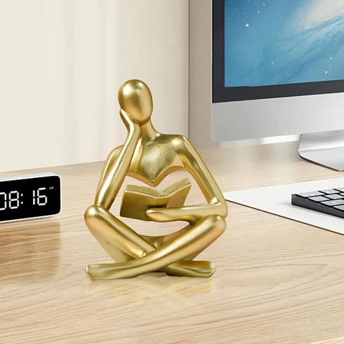 UTTCMK Abstract Art Thinker Statue - Reading Thinker Sculpture Figurine, Modern Home Decoration for Living Room Office Shelves Coffee Table Desk Decor (Gold) - Image 4