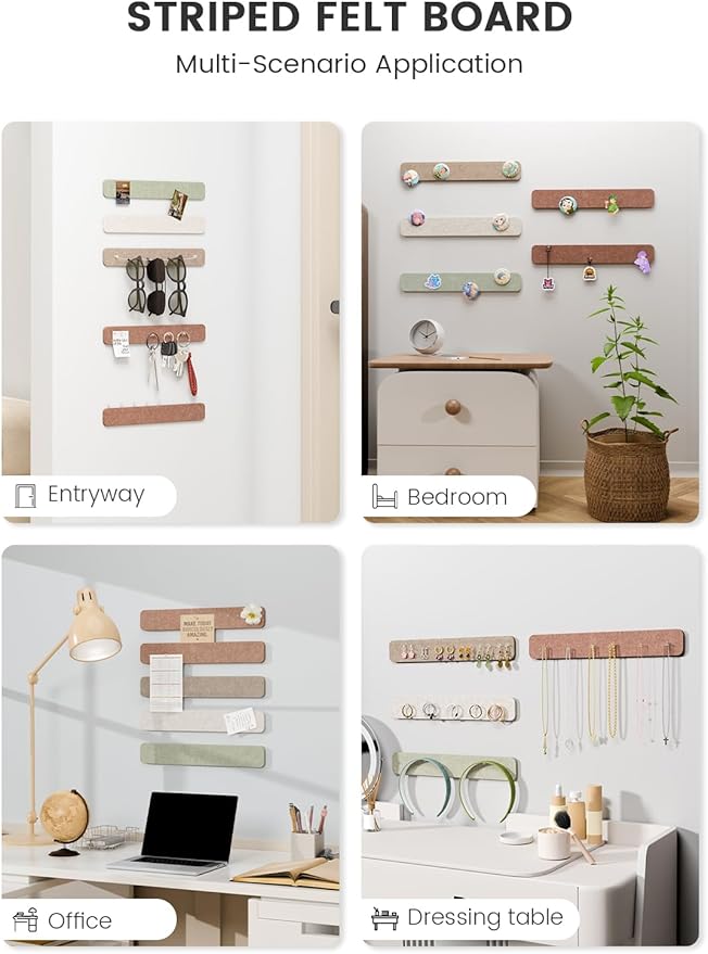Fluxynara 13" x 2" Felt Wall Panels, Boho | 5-Pack Cork Board Alternative with 35 Push Pins, Adhesive Mounting for Bedroom Door or Home Office - Image 6