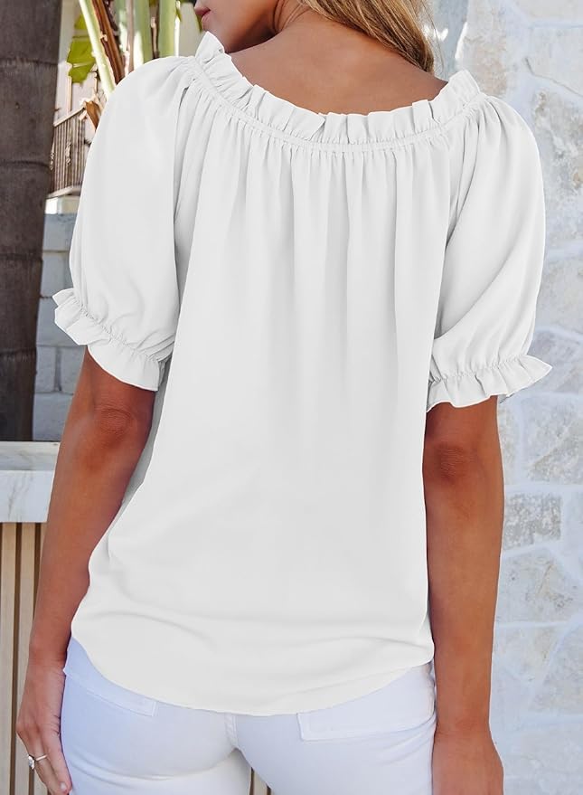 EVALESS Womens Tops Off The Shoulder Blouses for Women Dressy Casual Cute Puff Sleeve T Shirts Fashion 2026 - Image 4