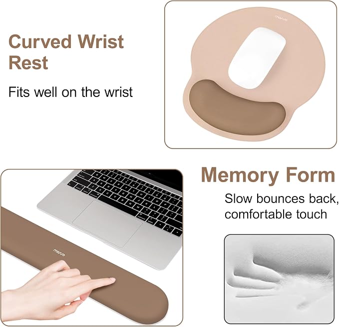 MOSISO Wrist Rest Support for Mouse Pad&Keyboard Set, Mocha | Circle Curved Ergonomic Mousepad Non-Slip Base Home/Office Pain Relief&Easy Typing Pad with Soft Cloth&Silicone Lining - Image 5