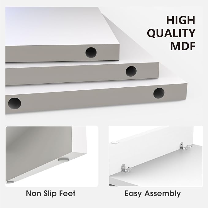 Fenge 31.5 Inch Dual Monitor Stand Riser for Desk, White | Wooden Desk Shelf, 2-Tier Open Storage Compartment, for PC Laptop Screen Printer, Home Office Desktop Organizer - Image 3
