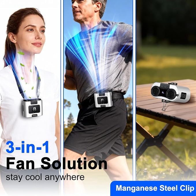 CAZOKASI 2026 Upgrade 20000mAh Waist Clip Fan Wearable Fan Portable Personal Body Fan Powerful Upto 36H Cooling and Heatstroke Prevention Fan (20000mAh/White) - Image 4
