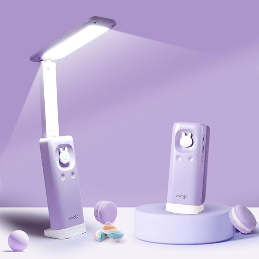 VAVOFO Cute Bunny Desk Lamp, Foldable LED Rechargeable Table Light, Eye-Caring Reading Lamp, 3 Color Modes & Dimmable, for Kids Girls Bedroom Study Dorm Room（Purple） by VAVOFO