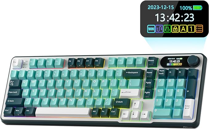 RK ROYAL KLUDGE S98 Wireless Mechanical Keyboard w/Smart Display & Knob | 96% Top Mount RGB Gaming Keyboard BT/2.4G/USB-C, Hot Swappable, Cushioned 5-Layer Noise Dampening, Massive Battery, 98 Keys by RKROYALKLUDGE