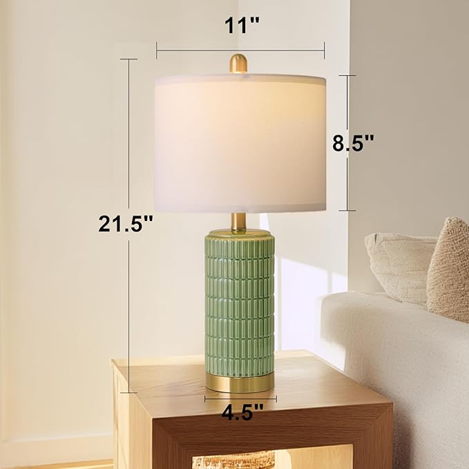 PoKat Bedside Table Lamps Set of 2 for Living Room with 2 USB Ports, 21.5'' Small Modern Nightstand Lamps for Bedroom, Ceramic Side Table Lamps with Gold Base for Office Entryway Decor Gift (Green) - Image 7