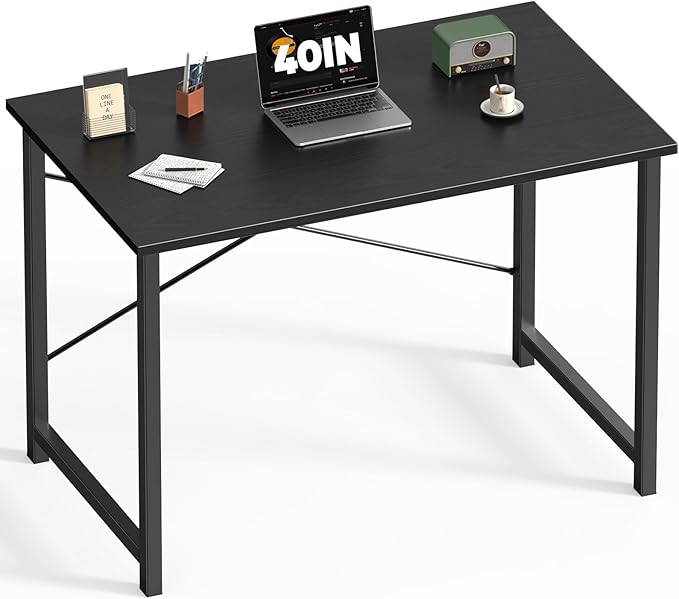 DUMOS 40 Inch Office Small Computer Desk Modern Simple Style Writing Study Work Table for Home Bedroom - Wood Black | Modern Study Writing Work Table, Craft PC Desk Simple Workstation with Reinforcement Structure, Black by DumosLifestyle