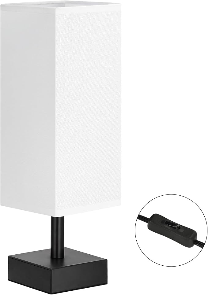 aooshine Small Bedside Table Lamp for Bedroom - Square White Fabric Shade | Inline Rocker Switch, Corded Electric, Bulb Not Included, 12.8" Mini Table Lamp for Nightstand, Desk, Dorm, Office - Image 2