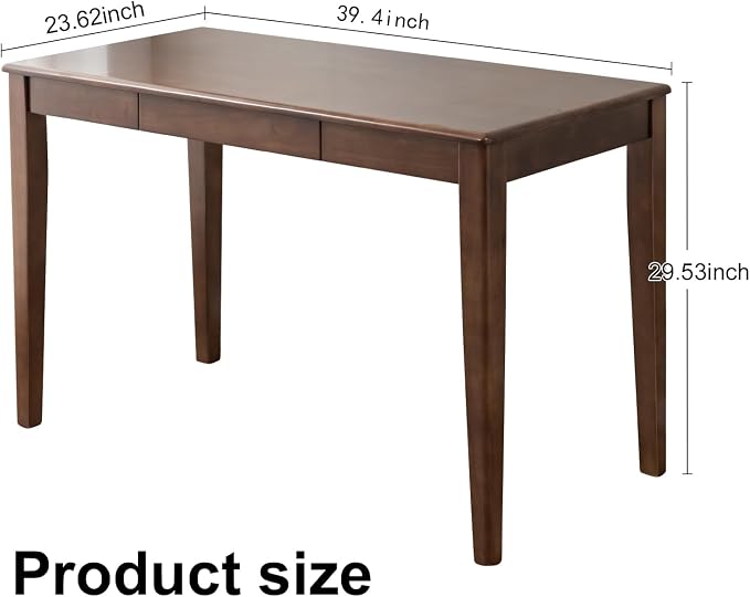 Solid Wood Desk with Drawer, Wooden Home Office Desk for Work, Student Computer Desk for Small Spaces, Gaming Study PC Desk for Bedroom, Easy to Assemble (Walnut Color 39 inch) - Image 3