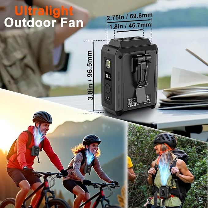 CAZOKASI Personal Waist Clip Fan Rechargeable Wearable Hand Free Wearable Cooler Fan for Traveling Working Outdoor Office (5000mAh / Black) - Image 5