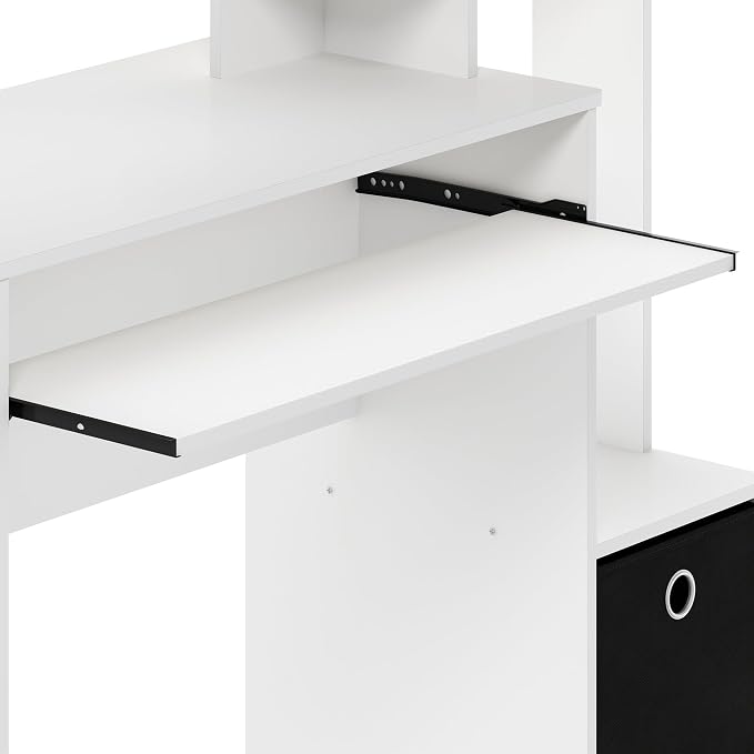 Furinno ECON Desk, 40" Wide Gaming Desk with Keyboard Tray, Computer Desk, Office Desk with Side Shelves and Storage Bin for Home Office, Plain White - Image 4
