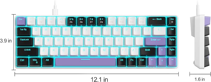 MageGee Portable 60% Mechanical Gaming Keyboard, MK-Box LED Backlit Compact 68 Keys Mini Wired Office Keyboard with Red Switch for Windows Laptop PC Mac - White/Purple - Image 9