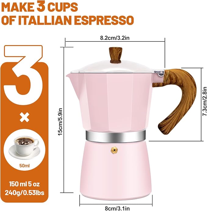 3 Cup Aluminum Espresso Stovetop Moka Pot Express Coffee Maker Percolator Italian Classic Mocha Coffee Machine for Italian and Cuban Cafe Brewing for Home & Camping 150ml 5oz - Image 2