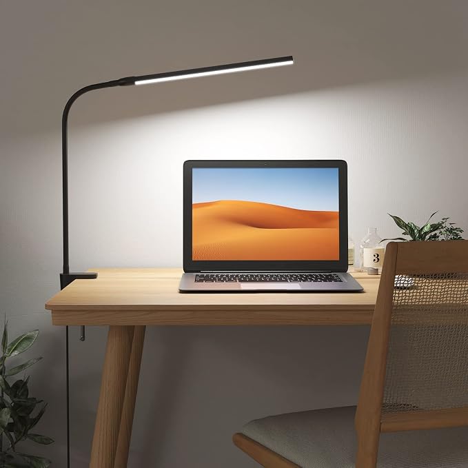 Lepro Clip on Desk Lamp, LED Reading Light with Clamp, 460LM 5W, Black | 3 Color Modes 10 Brightness, Dimmable, USB Small Desk Light with Gooseneck Swing Arm for Nail, Home Office and Dorm - Image 9