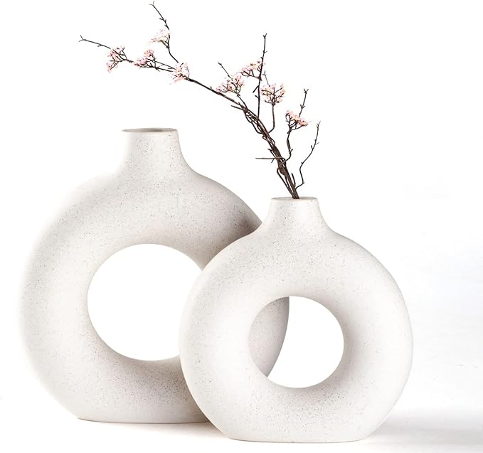 CEMABT Vases for Pampas Grass,2PC Creative Vase Modern Home Decor,Handmade Vase White Ceramic Dried Flowers Crafts Ornaments for Office Home Deco Decoration,Vase Beige by CEMABT