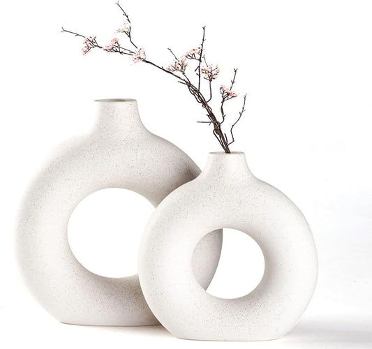 CEMABT Vases for Pampas Grass,2PC Creative Vase Modern Home Decor,Handmade Vase White Ceramic Dried Flowers Crafts Ornaments for Office Home Deco Decoration,Vase Beige by CEMABT