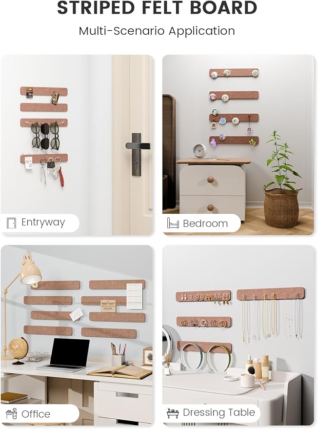 Fluxynara 13" x 2" Felt Wall Panels, Terracotta | 8-Pack Includes 50 Push Pins and Adhesive Tabs for Photos, Notes and Decor in Bedroom Doors, Home Office or Studios - Image 6