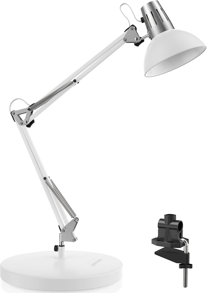 LEPOWER Metal Adjustable Desk Lamp with Clamp, Swing Arm for Home Office | Gooseneck, Architect Style, Eye-Caring Table Lamp, On/Off Switch, E26 Base, Reading for Dorm, Bedroom, Study, Back to School by LEPOWER