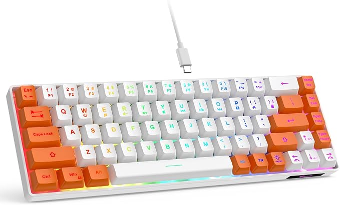 GEODMAER 65% Gaming Keyboard, LED Backlit Mini Wired Keyboard, Ultra-Compact Anti-Ghosting No-Conflict 68 Keys Membrane Gaming Wired Keyboard for PC Laptop Windows Gamer(White-Orange) by GEODMAER