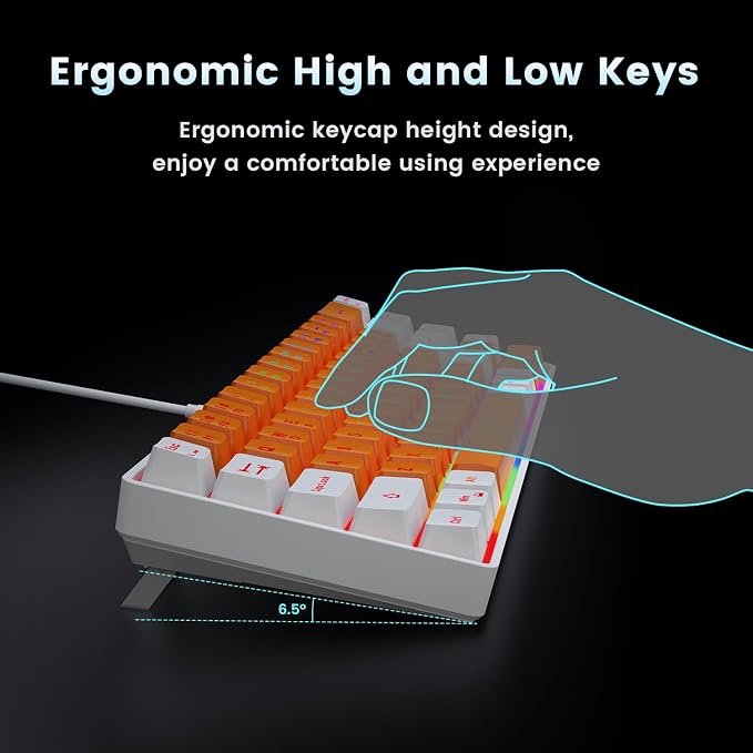 GEODMAER 65% Gaming Keyboard, LED Backlit Mini Wired Keyboard, Ultra-Compact Anti-Ghosting No-Conflict 68 Keys Membrane Gaming Wired Keyboard for PC Laptop Windows Gamer(Orange-White) - Image 6