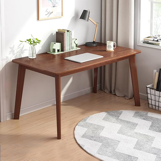 IOTXY Simple Wooden Writing Desk - Modern Minimalist Style PC Laptop Computer Workbench with Solid Wood Legs, 47" W Home Office Work Table for TV Stand Music Video Live Broadcast Workstation, Walnut by IOTXY