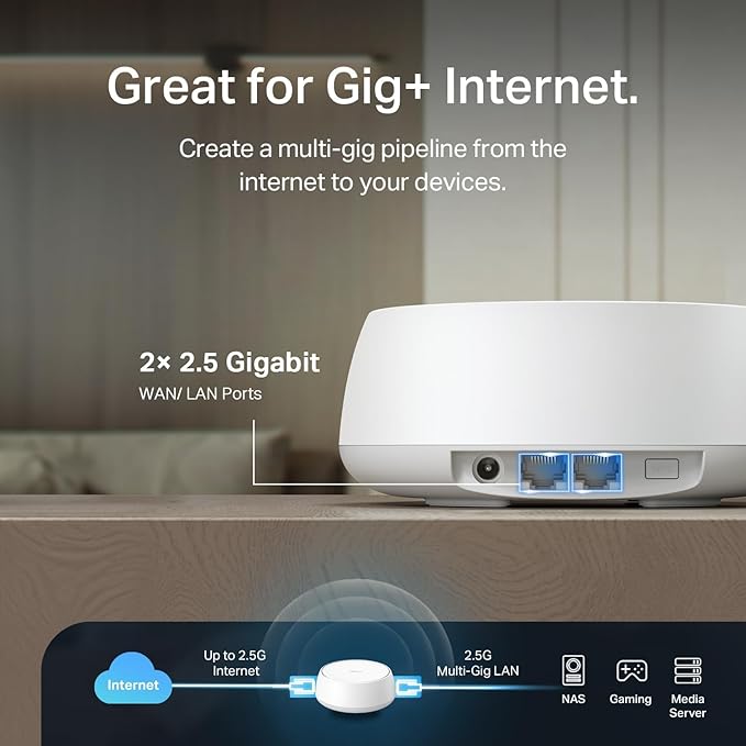 TP-Link Deco 7 BE25 Dual-Band BE5000 WiFi 7 Mesh Wi-Fi System | 4-Stream 5 Gbps, 240 Mhz | Covers up to 6,600 Sq.Ft | 2X 2.5G Ports Wired Backhaul | VPN,MLO, AI-Roaming, HomeShield, 3-Pack - Image 5