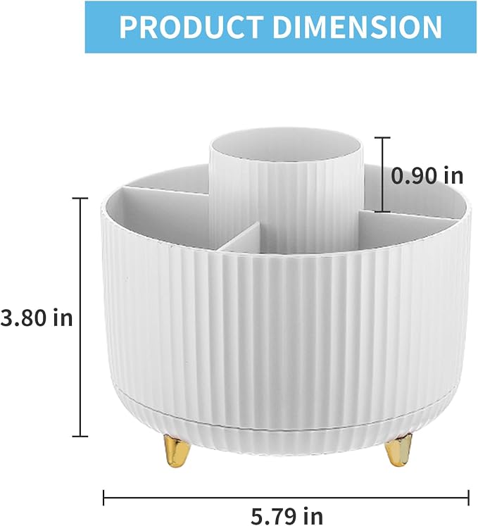 Marbrasse Desk Organizer, 360-Degree Rotating Pen Holder, Desk Organizers and Accessories with 5 Compartments Pencil Holder, Art Supply Storage Box Caddy for Office, Home（White） - Image 5