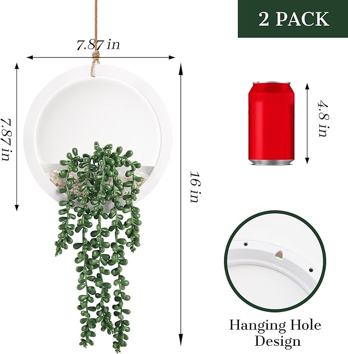 Der Rose 2 Pack Fake Plants Hanging Artificial Succulents Plants in White Pots for Living Room Bathroom Accessories Boho Wall Decor - Image 3