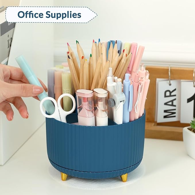 SKYDUE 360 Degree Rotating Desk Organizer, Dual-Purpose Pencil Pen Holder, Rotating Desk Pen Organizer with 5 Slots, Pencil Cup for Office, School, Home - Image 2