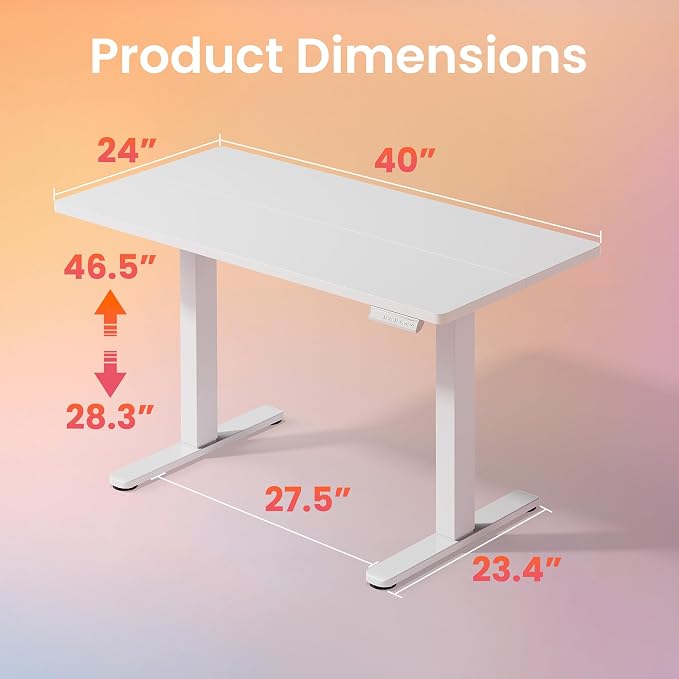 HUANUO Electric Standing Desk,40" x 24" Height Adjustable Desk, 4 Memory Height Settings, Sit to Stand Up Desk for Home Office, with Headphone Hook, Cable Manager, White - Image 3