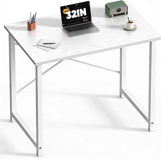 DUMOS 32 Inch Small Computer Desk, Gaming Desks for Home Office Bedroom | Modern Study Writing Work Table, Craft PC Desk Simple Workstation with Reinforcement Structure, White by DumosLifestyle