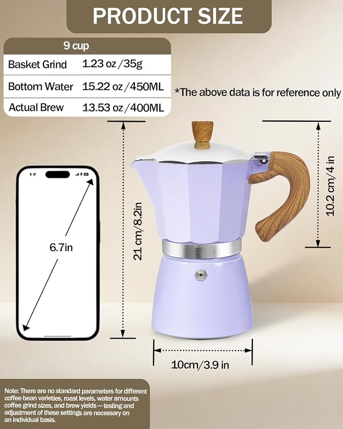 Coffee Maker Stovetop Espresso Maker 9 Cup Aluminum Moka Pot Percolator 15oz 450ml Easy Brewing for Electric Ceramic Stoves Home Camping Italian Cuban Café Classic Purple - Image 2