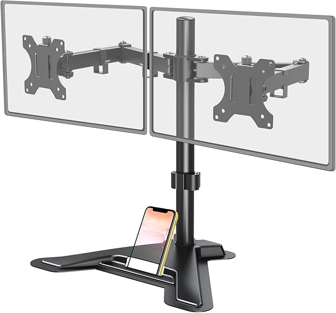 MOUNT PRO Dual Monitor Stand, Free-Standing Full Motion Monitor Desk Mount Fits 2 Screens up to 27 inches,17.6lbs with Height Adjustable, Swivel, Tilt, Rotation, VESA 75x75 100x100, Black by MOUNTPRO