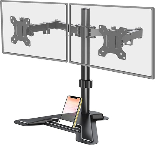 MOUNT PRO Dual Monitor Stand, Free-Standing Full Motion Monitor Desk Mount Fits 2 Screens up to 27 inches,17.6lbs with Height Adjustable, Swivel, Tilt, Rotation, VESA 75x75 100x100, Black by MOUNTPRO