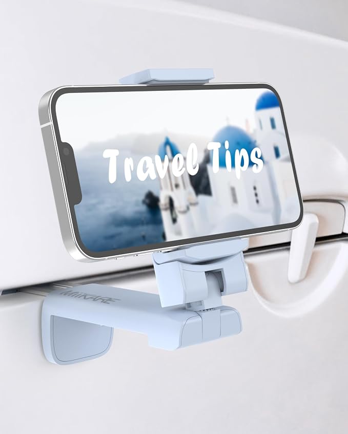 MiiKARE Travel Essentials Airplane Phone Holder, Universal Handsfree Phone Mount for Flying with 360 Degree Rotation, Travel Must Haves Phone Stand for Desk, Tray Table, Blue by MiiKARE