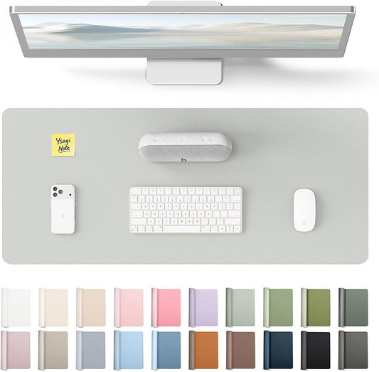 YSAGi Leather Desk Pad Protector, Office Desk Mat, Large Mouse Pad, Non-Slip PU Leather Desk Blotter, Laptop Desk Pad, Waterproof Desk Writing Pad for Office and Home (Light Grey, 23.6" x 13.8") by YSAGi