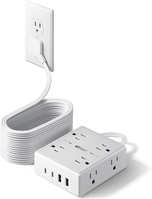 SUPERDANNY Extension Cord,Flat Plug Surge Protector Power Strip,25Ft | 8 AC & 4 USB Ports (2 USB C),Surge Protector with 1050J,Desk Charging Station for Home Office,College Dorm Room Essentials by SUPERDANNY