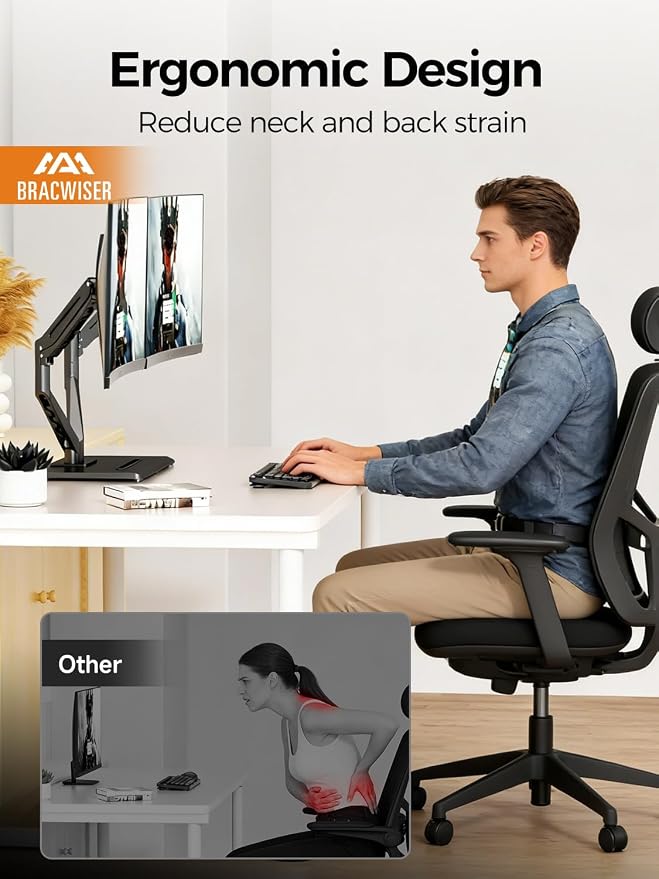Bracwiser Dual Monitor Stand Free Standing Desk Mount, Premium Dual Monitor Arm Fits Two Screens up to 40 inch 26.45 lbs Fully Adjustable Arms with Heavy-Duty Wooden Base, Max VESA 100x100mm (MLXSPC) - Image 6