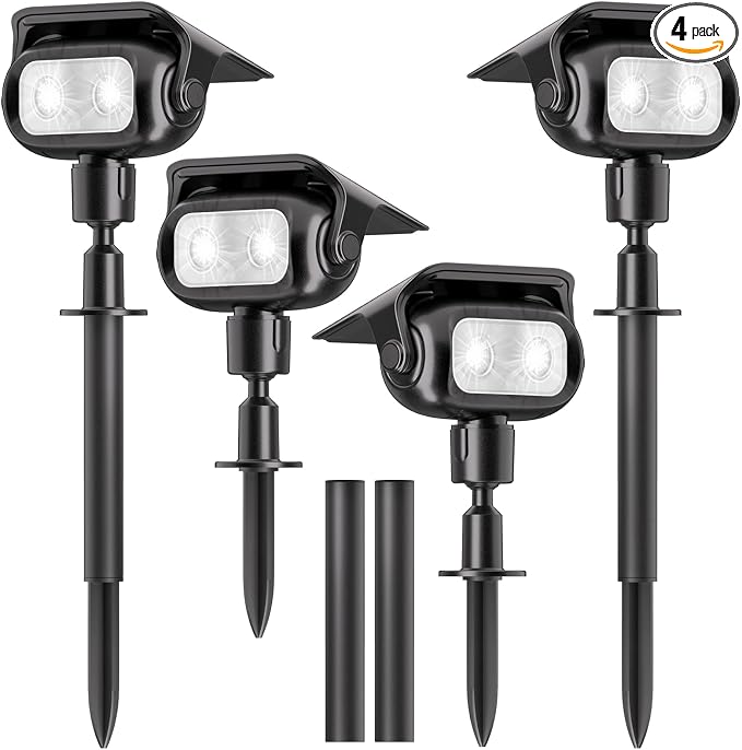 Solar Outdoor Spotlights, 2-in-1 Solar Powered Adjustable Landscape Lights, IP65 Waterproof Wall Lights & Ground Inserted Lights for Yard, Garden, Pathway (Cool White,4 Pack) by Nreonrick