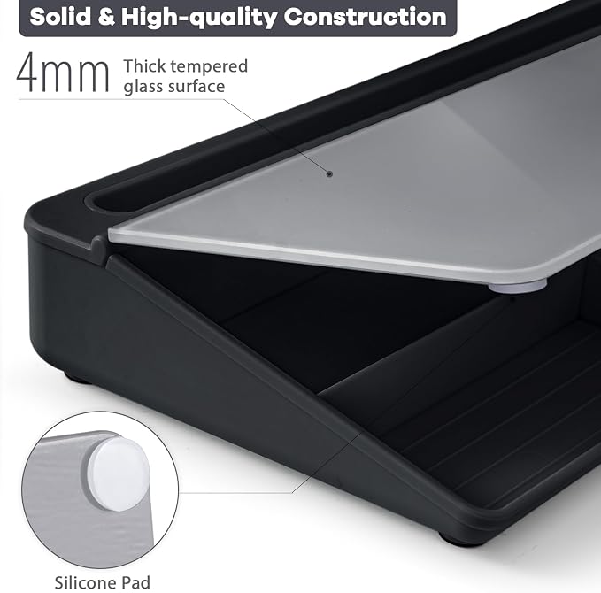Varhomax Glass Desk Whiteboard with Storage, Desktop Organizer to-do List Memo Notepad Dry Erase White Board for Home Office and School Supplies (Black&Gray) - Image 4
