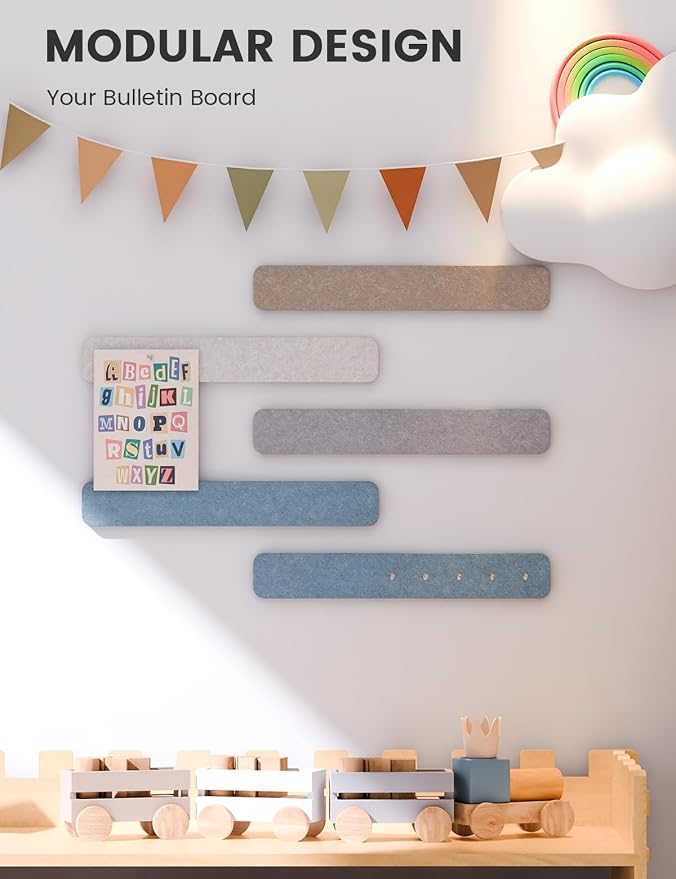 Fluxynara 13" x 2" Felt Wall Panels, Coastal | 5-Pack Cork Board Alternative with 35 Push Pins, Adhesive Mounting for Bedroom Door or Home Office - Image 5