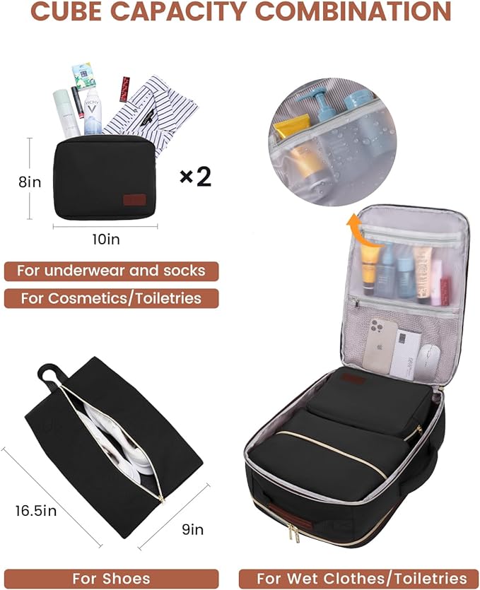 LOVEVOOK 40L Travel Backpack for Women & Men, Airline Approved Carry On Luggage with 3 Packing Cubes, TSA Overnight Bags, Waterproof Personal Item Bag, Weekender Essentials Backpacks fits 17" Laptop - Image 5