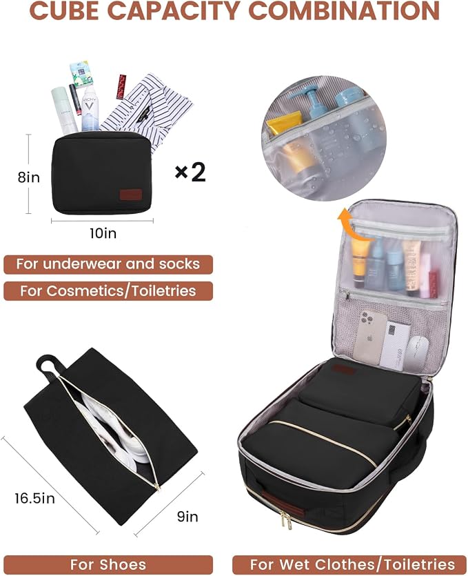 LOVEVOOK 50L Travel Backpack for Women & Men, Airline Approved Carry On Luggage with 3 Packing Cubes, TSA Overnight Bags, Waterproof Personal Item Bag, Weekender Essentials Backpacks fits 17" Laptop - Image 5