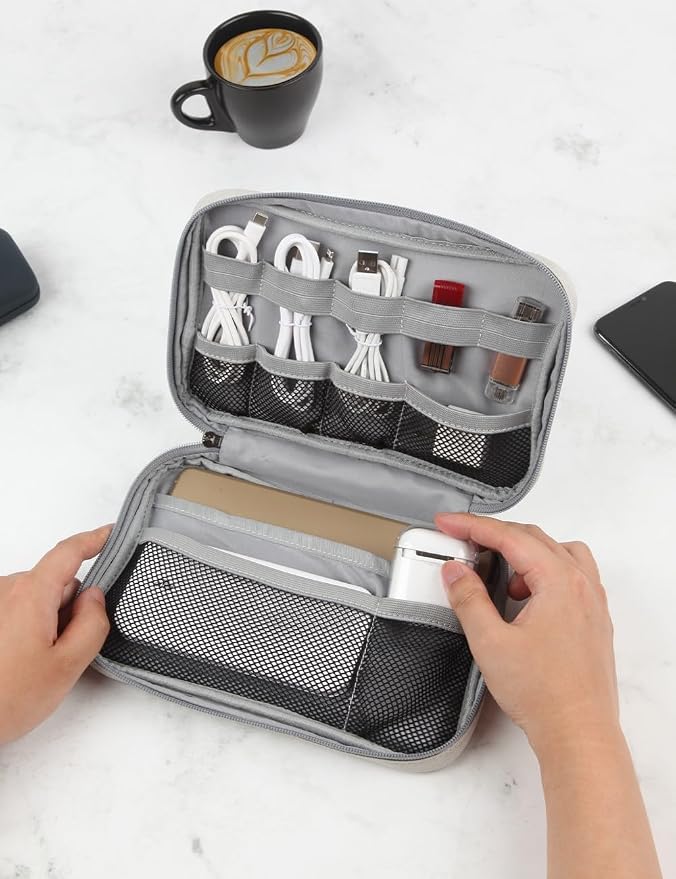 GOX Cable Organizer Pouch – Case for Chargers and Cords, Cord Organizer Travel Black, Small Cable Organizer Bag for Earbuds & Tech Accessories(BEIGE-Large) - Image 3