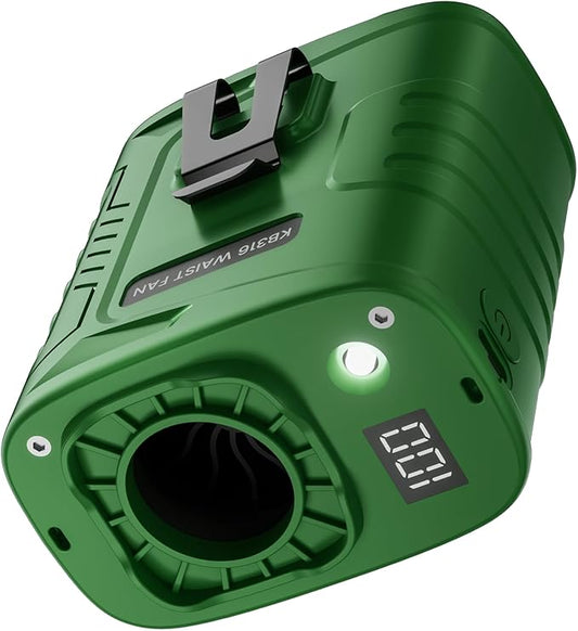 KIBEE Rechargeable Wearable Waist Fan, 12500RPM Strong Airflow with LED Light, 5 Speeds, 29H Long Lasting for Jobsite, Farm & Hiking by KIBEE
