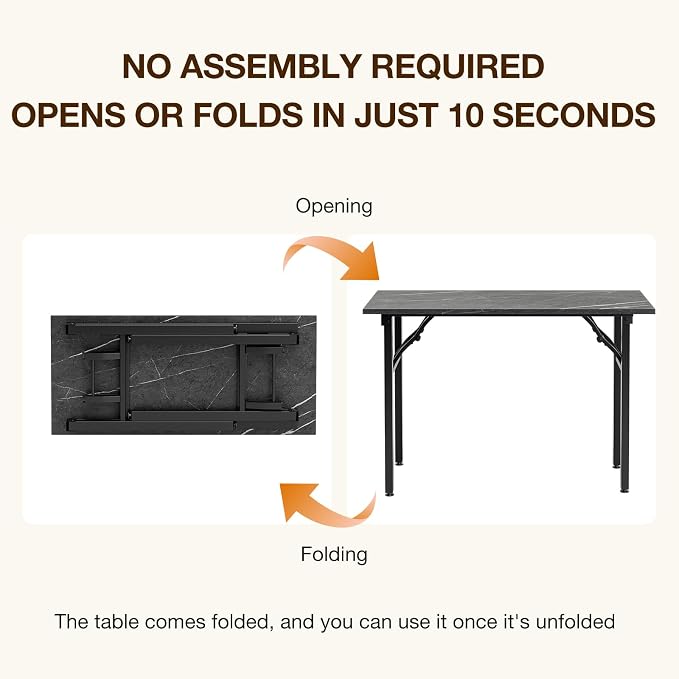 TEMI Small Computer Desk Folding Table - 43.3" Foldable Office Desk, No Assembly, Perfect for Small Spaces in Bedroom, or Apartment, Portable Mini Desk or Study Table Compact Design, Marble Greige - Image 4
